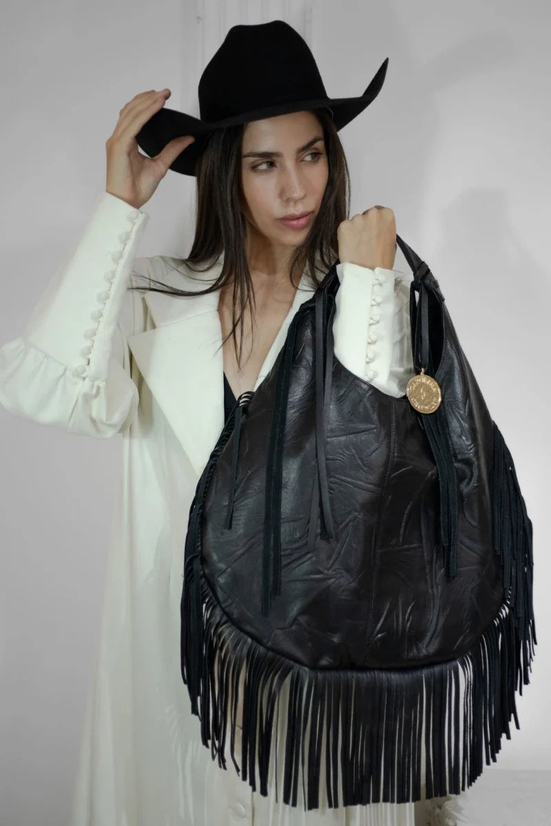 The Fringe Bag in Midnight Black By Carolina Crowley